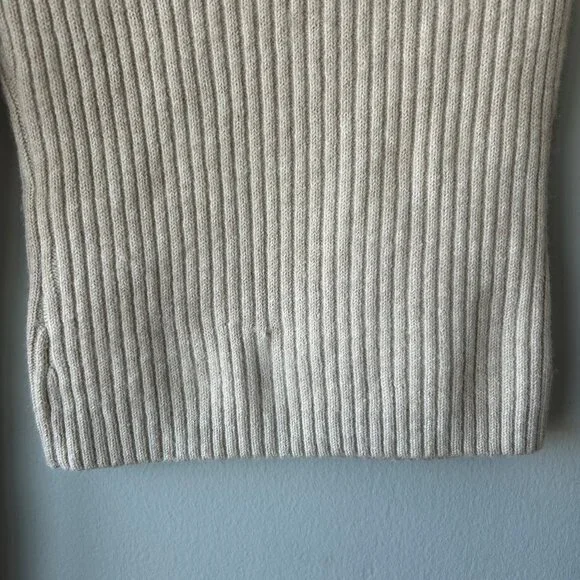 Oak + Fort Ribbed Funnel Neck Knit Sweater Oatmeal Beige Size XS Minimal Cozy - Picture 5 of 9